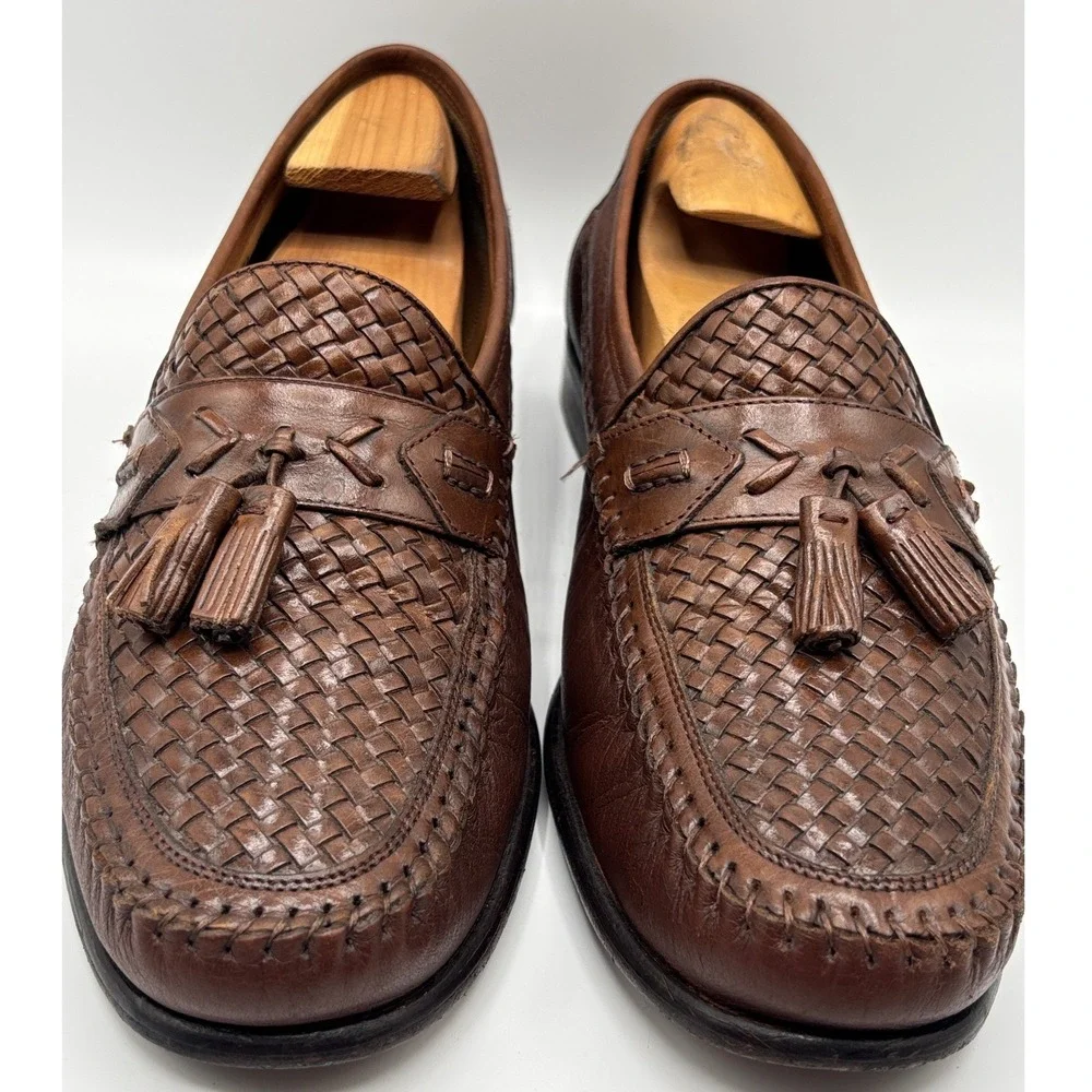 Brass Boot Wellington Classics Men's Brown Woven Leather Tassel Loafers 10.5